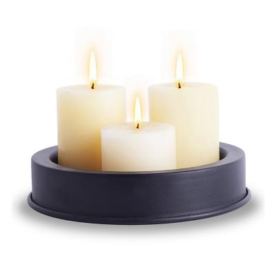 China Home Decor Accessories Matte Black Metal Plain Round Candle Holder Tray for Coffee Table and Dining Table Large for sale