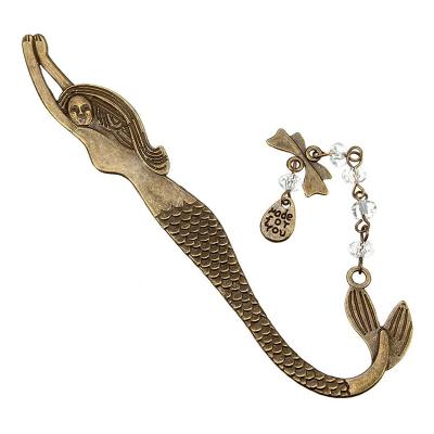 China Europe Classic Exquisite 3D Mermaid Long Hangs Custom Metal Bookmark With String Beads For Book Paper for sale