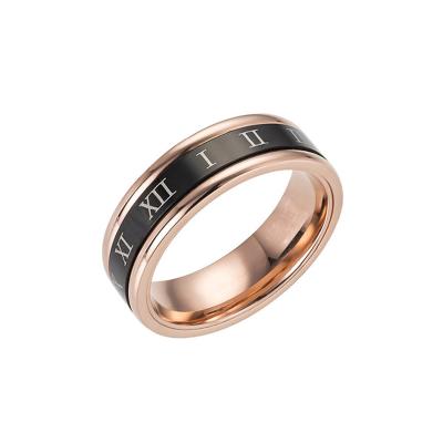 China Trendy Polished Stainless Steel Rings Rose Gold Cool Numbers Worry Release Smooth Surface Spinner Mark Worry Ring For Women for sale