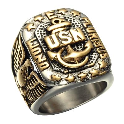 China USN FASHIONABLE Style Retro Ring Stainless Steel Eagle Anchor Titanium Steel Ring For Men for sale