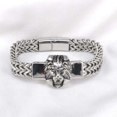 China Stainless Steel Lion Head Ion Vikings CLASSIC Metal Biker Chain Mens Horse Bracelets for sale