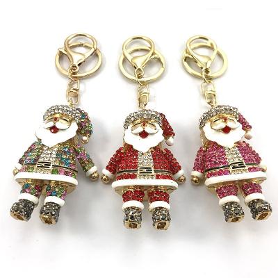 China 3D Rhinestone Metal Santa Claus Merry Christmas Keychain Gifts Decoration or Keepsake for Boy Girls for sale