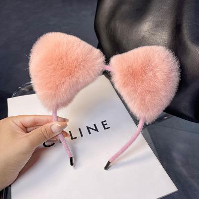 China Cute Cat Ear Hairpin Hair Ornament Girly Hair Decoration made of Real Rex Rabbit Fur for sale