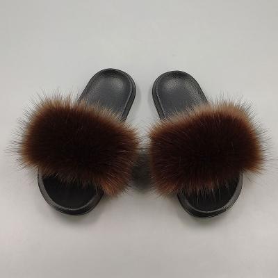 China Custom Wholesale Women Sandal Fox Slippers Fluffy Cheap Faux Fur Quick-drying Large Faux Fur Slide for sale