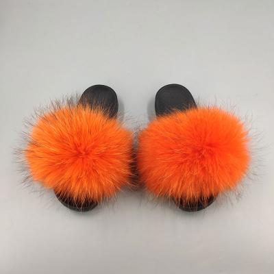 China Quick-drying 2020 summer women's fox fur slides raccoonfur custom real fur slippers woman for sale