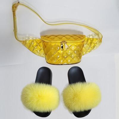 China Lightweight House Slippers For Women Fur Fluffy Shoes Fox Furry Fox Sandal Shoes And Bags for sale