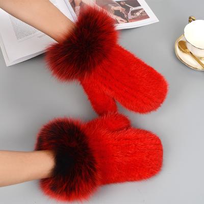 China Real Mink Fur Gloves Fingerless Mittens Hand Knitting Winter Comfortable Women Warm for sale