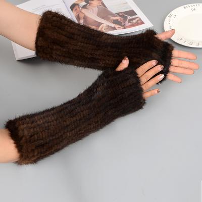 China Comfortable 30cm Hand - Mink Fur Half Finger Black Winter Warm Glove Woven Knitting Gloves for sale