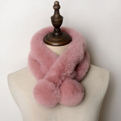 China Rex Rabbit Fur Collar Multicolor Winter Scarf Feminine Ladies Faux Rabbit Fur Scarf Short Double Tube Scarf for sale