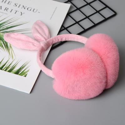 China Lovely plush ear miss wholesale cute funny winter rex rabbit fur earmuff for sale