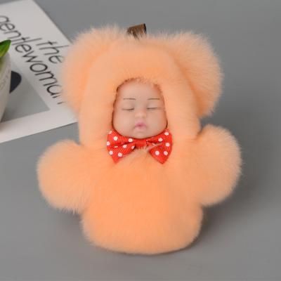 China New Fashion Real Fur Sleeping Baby Plush Fur Doll Key Chain Bag Pendant for sale