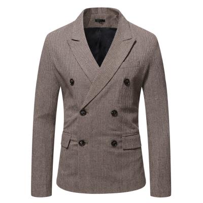 China 2021 New Style Gun Collar Winter Casual Nice Houndstooth Waterproof Formal Men's Double Breasted Suit for sale