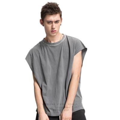 China Anti-wrinkle summer high street vintage sleeveless hip hop hot selling loose oversized t-shirt for men for sale