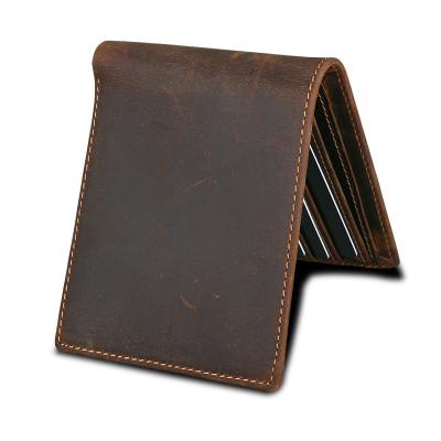 China 2021 rfid short horse wallet crazy rfid leather slim minimalist genuine leather wallet for men pocket purse credit card holder for sale