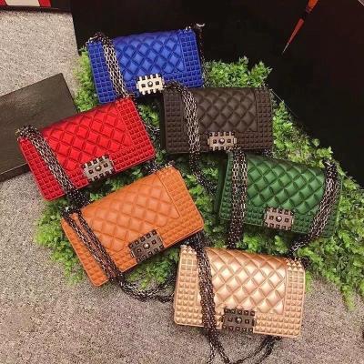 China New PVC Color Women Clips Chain Cross Matte Frosted Lock Jelly Handbags - Body Bag for sale