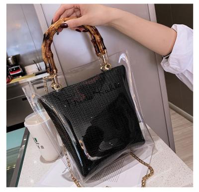 China NEW Wholesale Clear Fashion Jelly Transparent Girls Handbags 2pcs Set Handbag For Women Purses for sale