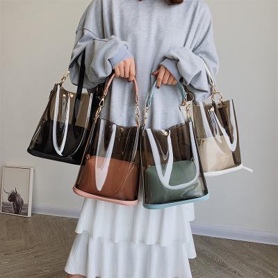 China NEW Fashion Ladies Clear Jelly Transparent Handbags 2pcs Set Bags For Women Purses for sale