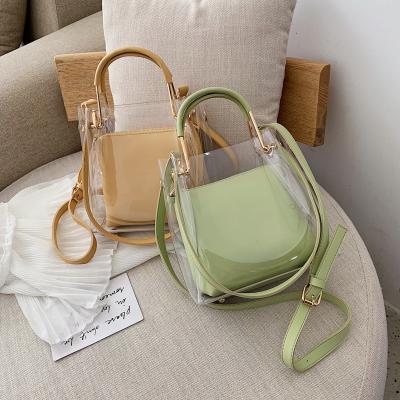 China New Wholesale Clear PVC Jelly Transparent Handbags 2pcs Set Tote Bag For Women for sale