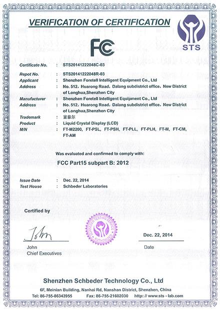 FC Certificate - Shenzhen Foretell Intelligent Equipment Inc.