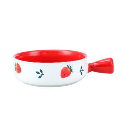 China Sustainable Nordic Roast Bowl With Handle Ceramic Doodle Bowl Salad Bowl for sale