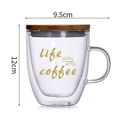 China Sustainable Borosilicate Ins Double Wall Glass Cup Coffee Milk Mug With Lid for sale