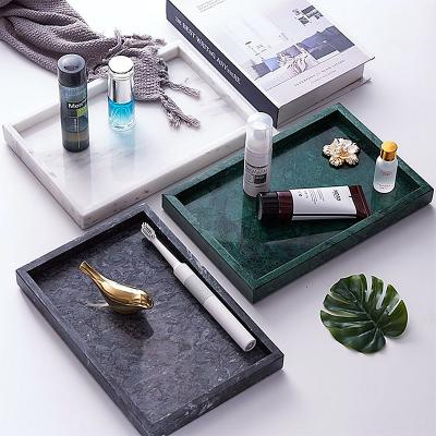 China Sustainable Multifunctional Green Natural Marble Tray Bedroom Cosmetics Jewelry Storage Tray for sale