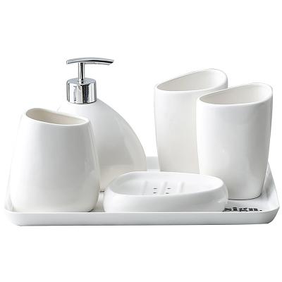 China Sustainable Ceramic Modern Bathroom Set Simple White Porcelain Bathroom Five Piece Set for sale