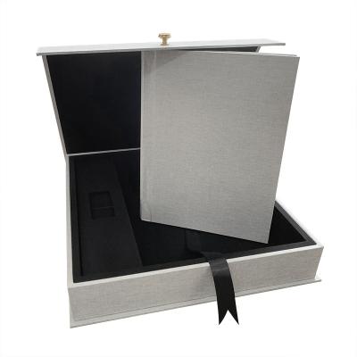 China Custom wedding fabric/leather canvas photo album and tote box with flash USB drive box. for sale