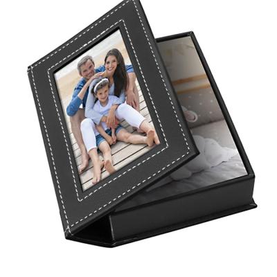 China Sustainable 4x6 black leather photo box, photo image printing packaging box for wedding photographer. for sale