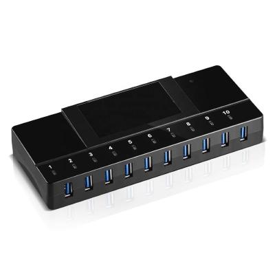 China High Quality ABS 60W USB 3.0 HUB 10 Ports with 2 Ports Fast Charging for sale