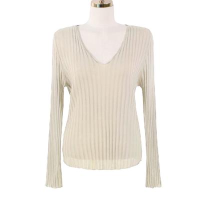 China New Design Breathable Winter&Autumn V-collar Thin Women Sweater Knit Tops Sweater With Vertical Stripes for sale