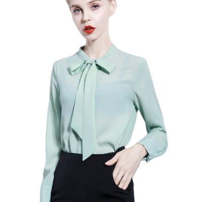 China QUICK DRY Women's Bow Tie Drop Stitching Chiffon Wrap Blouse Long Blouse for sale