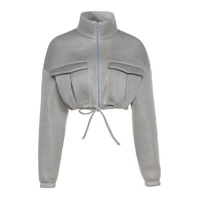 China Hot Sale Autumn&Spring Women Anti-wrinkle Coat Crop Jacket Solid Slim Drawstring Female Outerwear for sale