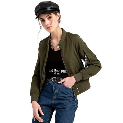 China 2021 Anti-wrinkle Autumn Women Recycled Bomber Jacket Army Green Coat With Pockets Short Biker Jacket for sale