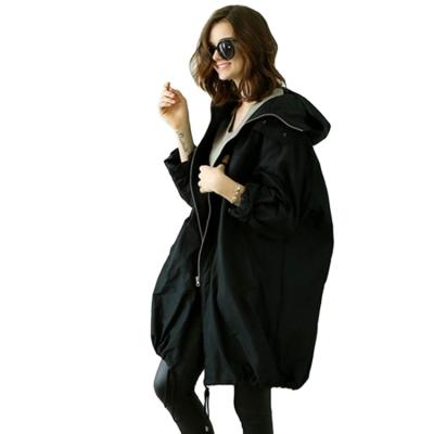 China Fashion Breathable Women Loose Ditch Coat With Zippers Casual Drawstring Women Hooded Ditch Coat Jackets for sale