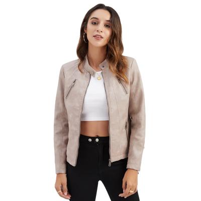 China QUICK DRY Spring Autumn Fashion PU Leather Jacket and Slim Short Designs Women Casual Blazer with Zippers for sale