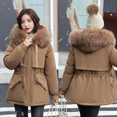 China 2021 Autumn New Warm Fur Collar Breathable Thick Fur Jacket Hooded Parkas Coat Women Winter Jacket for sale