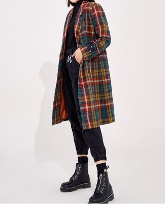 China Newest Design Breathable High Quality Woolen Plaid Fashion Long Jacket Woolen Double Breasted Coat for sale