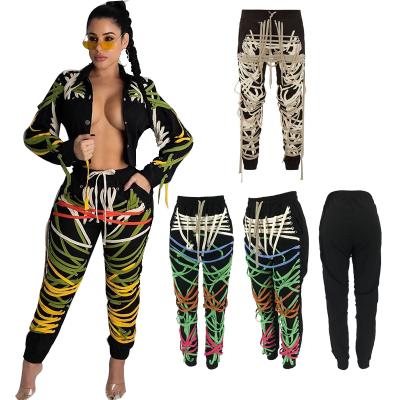 China Fashion Breathable Lace Up Bandage Pants Long Women Skinny Pants High Street Wear Bottoms Pants With String for sale