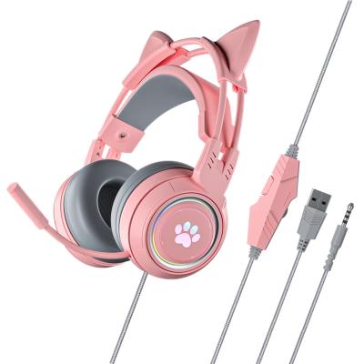 China Pink Earphone Girls Gamer Stereo Earphone Wire RGB PC USB Earbuds Gaming Headset With Microphone for sale