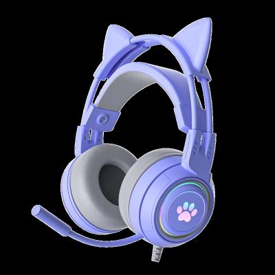 China Cute Cat Girls Kitty Ear Pink Earphone RGB Light USB Port Gamer Stereo Gaming Headset For Computer PS4 for sale