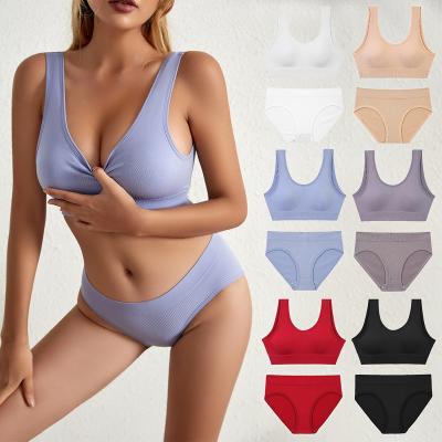 China 2022 QUICK DRY sexy lift up wholesale thin solid color big vest no steel ring bra Beautiful Back Comfortable Panties and brief sets for sale