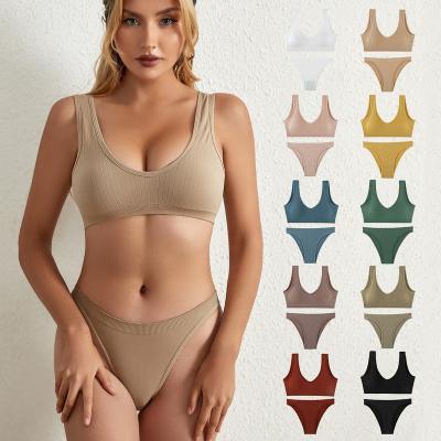 China 2022 QUICK DRY sexy lift up wholesale thin solid color big vest no steel ring bra Beautiful Back Comfortable Panties and brief sets for sale