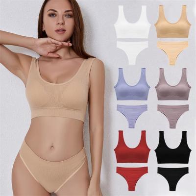 China 2022 QUICK DRY sexy lift up wholesale thin solid color big vest no steel ring bra Beautiful Back Comfortable Panties and brief sets for sale