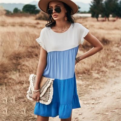 China 2022 Fashion Washable Mini Dress Babydoll Short Sleeve Cheap Summer Ruffles Patchwork Women's Casual Outfits for sale