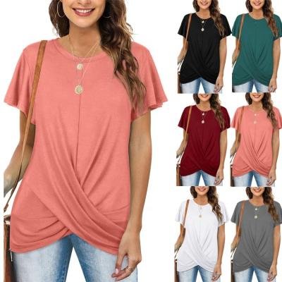 China 2022 Fashion Summer QUICK DRY Casual Short Sleeve Loose Loose Fit Solid Crewneck Sweater T-shirt Women Blouses for sale