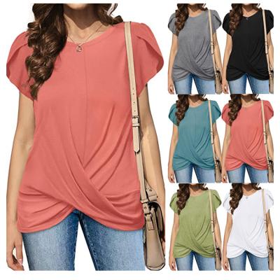 China 2022 Fashion Summer QUICK DRY Casual Short Sleeve Loose Loose Fit Solid Crewneck Sweater T-shirt Women Blouses for sale