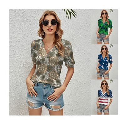 China 2022 Women's QUICK DRY Loose V-Neck Sweater T-shirt Women Loose Fit Casual Summer Blouses Shorts Sleeve Fashion for sale