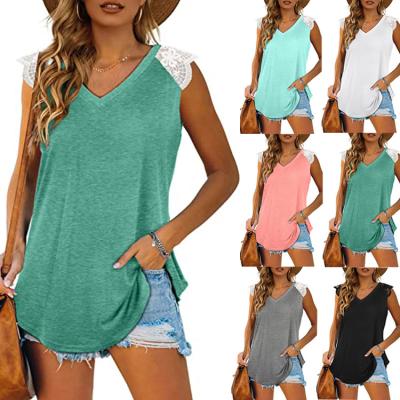 China 2022 Fashion Summer V-Neck Blouses QUICK DRY T-Shirts Loose Fit Casual Solid Women's Tank Tops Short Sleeve for sale