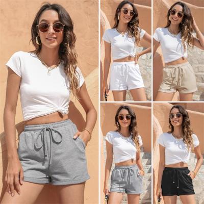 China 2022 Summer Wholesale QUICK DRY Sweat Shorts Solid Cotton Drawstring Women's Casual Shorts for sale